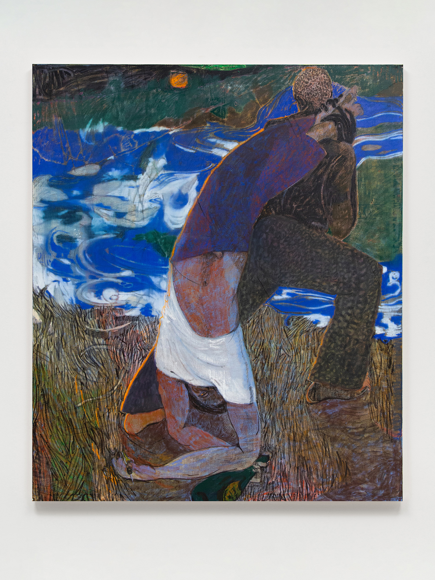 Henry Curchod, Good to those down river, 2022, oil and charcoal on linen, 198.5 x 167.5 cm, 78 1/8 x 66 in.