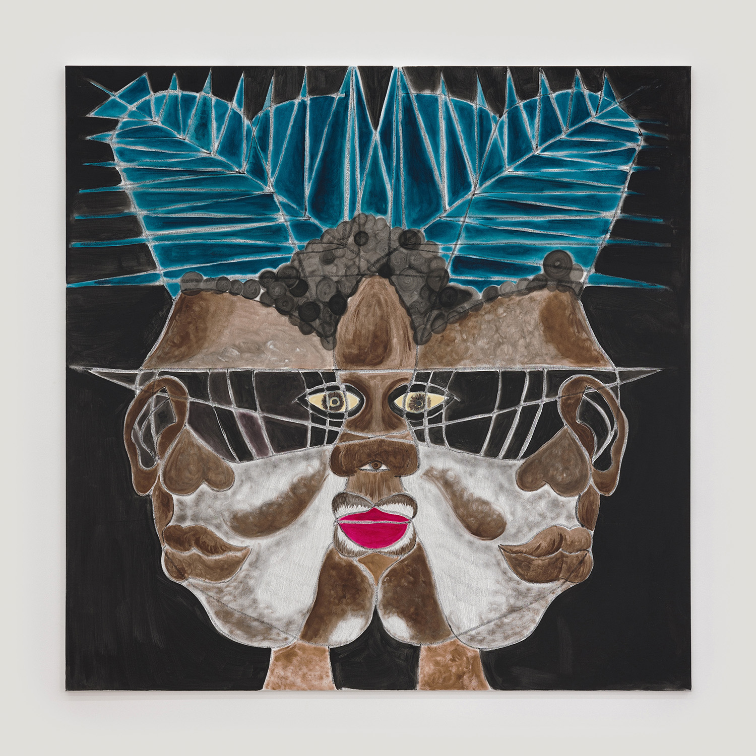 Nicholas Grafia, Three Faces A Day, 2021, acrylic and graphite on canvas, 160 x 160 cm, 63 x 63 in